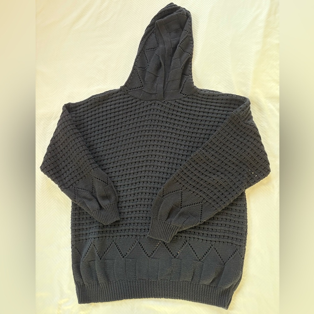 VTG Centennial Knits Ltd. Open Knit Pullover Hoodie Sweater Goth Cozy Adult 8